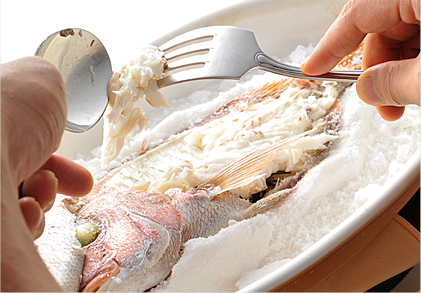 Baked sea bream with salt